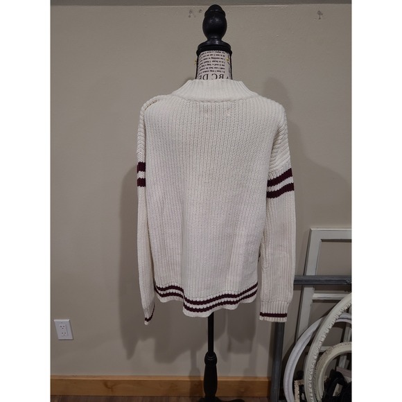 Hollister Women's SZ Sm Varsity mock neck sweater cream/burgandy relaxed preppy - Picture 4 of 10